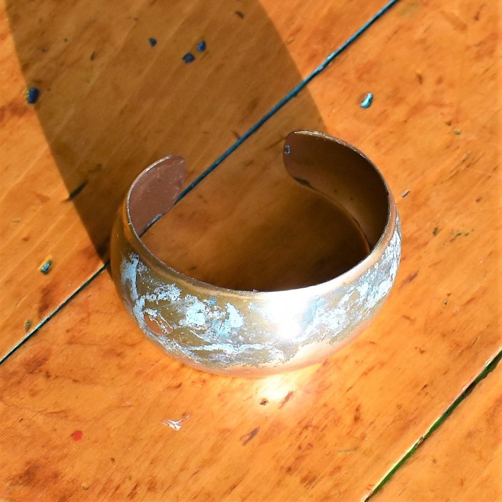 Handcrafted Solid Brass Verdigris Cuff Bracelet - image 5